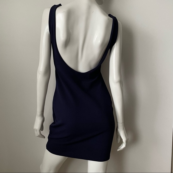 Missguided Navy Blue Deep V Plunge Open Back Mini Dress, 6 - Picture 3 of 11